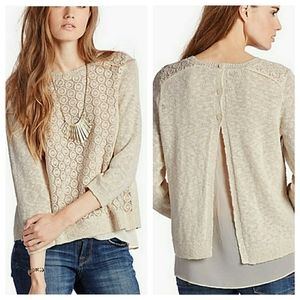 NWT Lucky Brand Split Back Lace Linen Sweater
